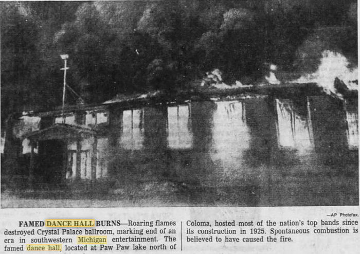 Crystal Palace Ballroom at Paw Paw Lake - Feb 23 1963 Article On Fire (newer photo)
